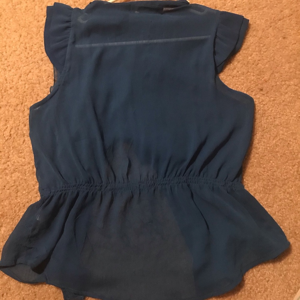 Blue Ruffle Button Up Top - Picture 2 of 5